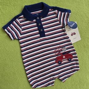 NWT 3-6M Baby BOYS short ROMPER  Red White & Blue LITTLE CHIEF - FIRE TRUCK (Q3)